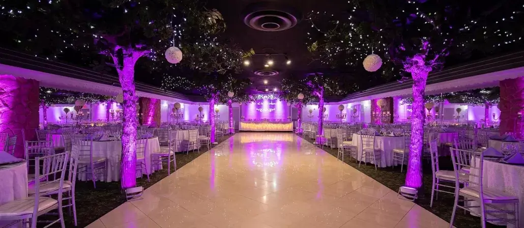 purple wedding reception Diamond Garden Banquet Hall