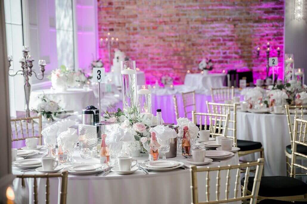 closeup wedding reception table Gala Banquets