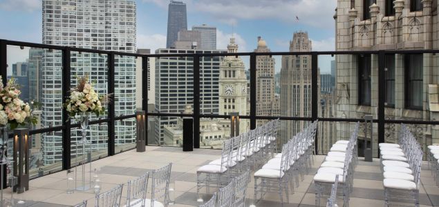 rendering of a ceremony outdoor patio The Royal Sonesta Chicago Downtown